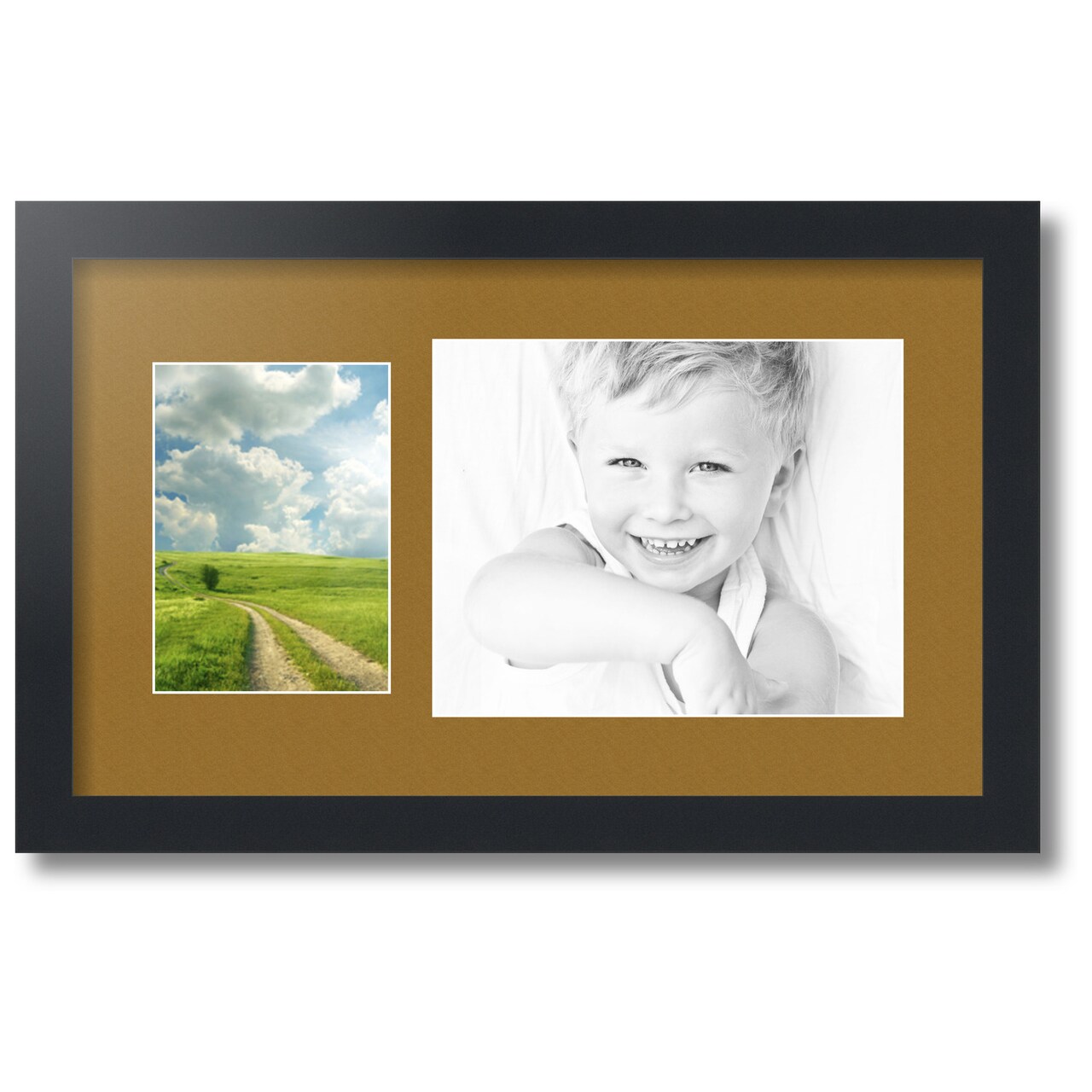 ArtToFrames Collage Photo Picture Frame with 1 - 5x7, 8x10 inch Openings, Framed in Black with Over 62 Mat Color Options and Regular Glass (CSM-3926-166)